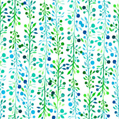 Leaves and fruits watercolor pattern blue green