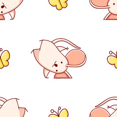 Simple seamless pattern, cute kawaii hand drawn mouse doodles