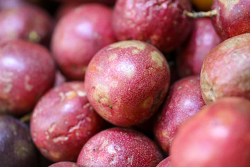 Red peaches in a shop window in a market