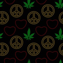 Peace, love weed seamless vector pattern