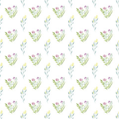 Seamless watercolor spring colorful cozy tulips pattern