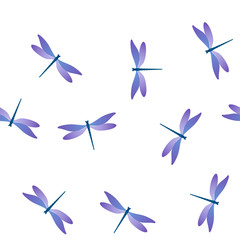 Dragonfly abstract seamless pattern. Repeating dress fabric print with flying adder insects. 
