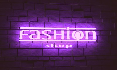 Fototapeta na wymiar Fashion shop emblem design. Creative emblem for company identity. Queen silhouette. 3D rendering. Neon bulb street sign illumination