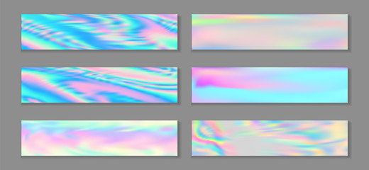 Hologram cosmic flyer horizontal fluid gradient unicorn backgrounds vector collection. Silk 