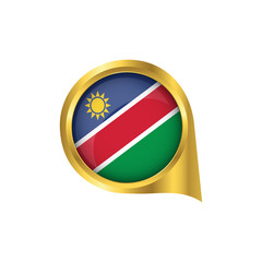 Obraz premium Flag of Namibia, location map pin, pointer flag Namibia, button gold, Icon country . Vector Illustration EPS10.