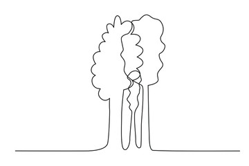 EPS 10 vector. Trees drawn in one line. One line art concept.