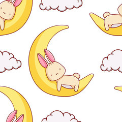 Simple seamless pattern, cute kawaii hand drawn bunny doodles