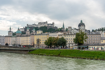 Fototapeta na wymiar A cloudy Morning in Salzburg, View on the Castle Hohensalzburg, Austria/Europe