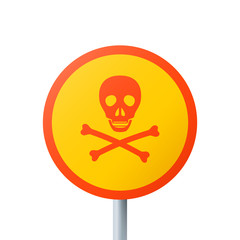 Poison danger symbol. Circular sign of death hazard. Skull and crossbones