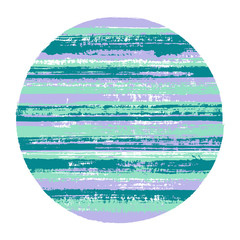 Rough circle vector geometric shape with striped texture of paint horizontal lines. Old paint texture disk. Label round shape logotype circle with grunge background of stripes.