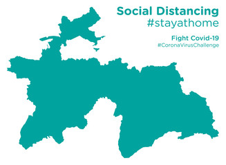Tajikistan map with Social Distancing stayathome tag