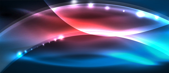 Abstract background. Shiny design neon waves with light effects, techno trendy design. Vector Illustration For Wallpaper, Banner, Background, Card, Book Illustration, landing page