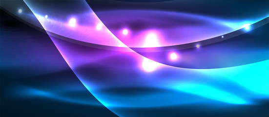Abstract background. Shiny design neon waves with light effects, techno trendy design. Vector Illustration For Wallpaper, Banner, Background, Card, Book Illustration, landing page
