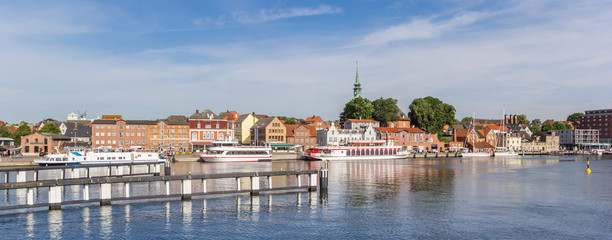 Panorama of the Schlei river and historic city Kappeln, Germany - obrazy, fototapety, plakaty