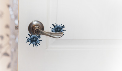Bacteria concept on a door handle. 3d illustration