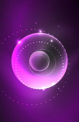 Neon shiny transparent glowing circles with light effects. Techno futuristic vector abstract background For Wallpaper, Banner, Background, Card, Book Illustration, landing page