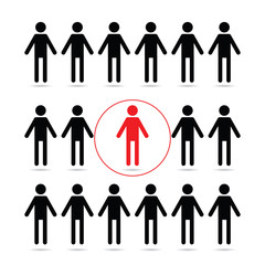 Naklejka premium Social distancing and self isolation during the coronavirus COVID19 quarantine. Crowd of people and infected red person in the isolated buble. Concept vector illustration.