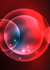 Glowing neon shiny transparent bubbles, glass circles or bio cell concept. Techno futuristic vector abstract background For Wallpaper, Banner, Background, Card, Book Illustration, landing page