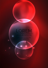 Glowing neon shiny transparent bubbles, glass circles or bio cell concept. Techno futuristic vector abstract background For Wallpaper, Banner, Background, Card, Book Illustration, landing page