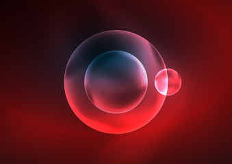 Glowing neon shiny transparent bubbles, glass circles or bio cell concept. Techno futuristic vector abstract background For Wallpaper, Banner, Background, Card, Book Illustration, landing page
