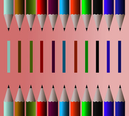  Colored pencils with different color traction lines On a pink background