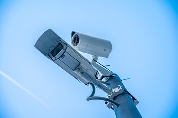 Fototapeta premium A camera system on the streets of the city monitors security