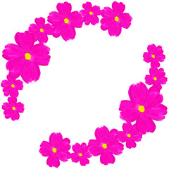 Fototapeta na wymiar Cute frame with pink flowers. Round template for invitations, cards, stickers and other printed products.