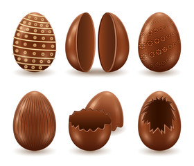 Chocolate egg isolated realistic set icon. Realistic set icon chocolate shell. Vector illustration egg surprise on white background.