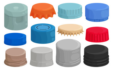 Bottle caps isolated cartoon set icon. Cartoon set icon lid of cover . Vector illustration bottle caps on white background.
