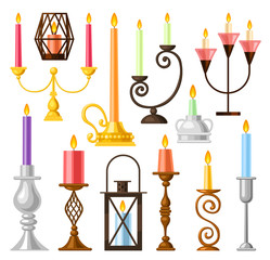 Candle holder vector illustration on white background. Vector cartoon set icon candlestick. Isolated cartoon set icon candle holder.
