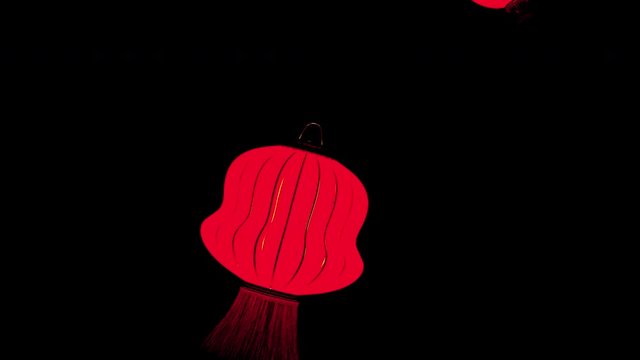 Animation Flying Asian Lantern in Bright Carnival. Contemporary Oriental Motion Graphics Art. Abstract Traditional Festival Chinese Red Lanterns. Template Vivid Colored Asian Lamp Decor Waving Loop 4K