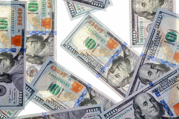 different dollar and euro bills on a white background