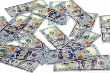 different dollar and euro bills on a white background