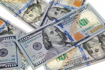 different dollar and euro bills on a white background