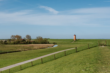 The famous Pilsum Lighthouse around Krummhoern in East Frisia, Germany