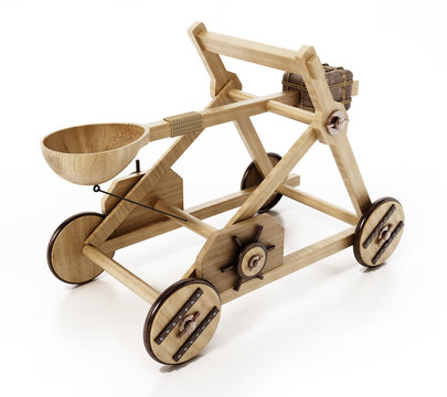 Medieval trebuchet isolated on white background. 3D illustration