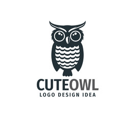 cute owl chick with big eyes vector logo design