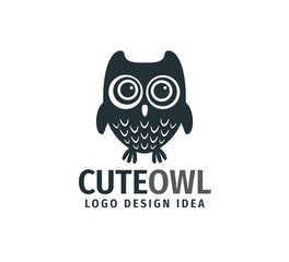 cute owl chick with big eyes vector logo design