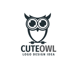 cute owl chick with big eyes vector logo design