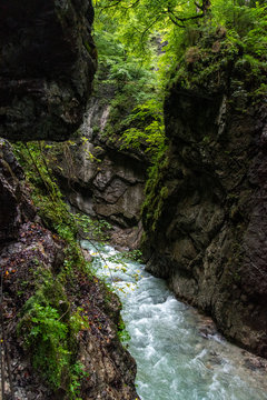 Hiking through the Partnach Gorge near Garmisch-Partenkirchen, Upper Bavaria, Germany
