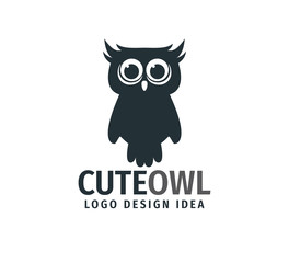 cute owl chick with big eyes vector logo design