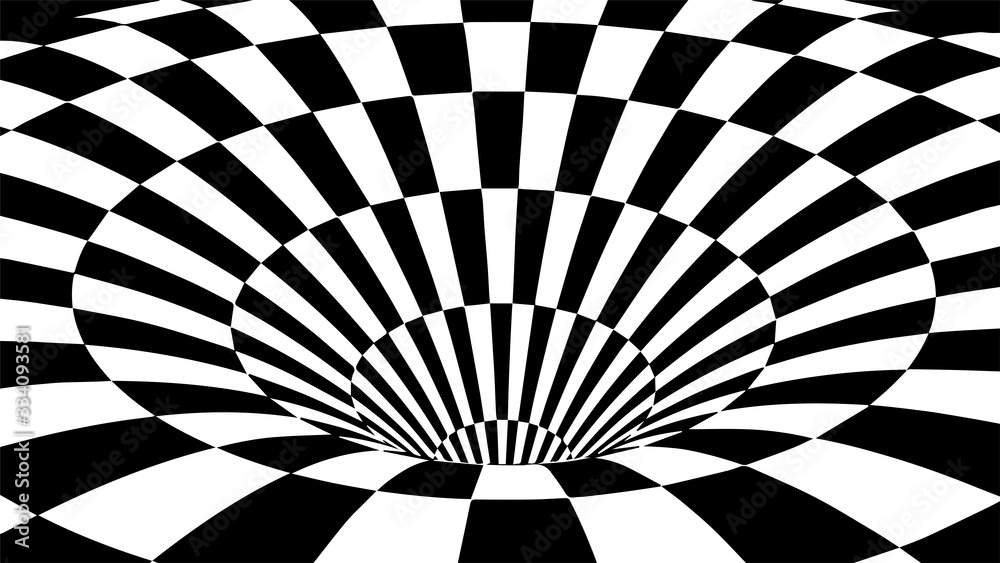 Poster black and white abstract wormhole. optical illusion. twisted vector illustration. 3d tunnel.