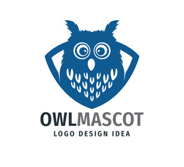 cute owl chick mascot inside frame with big eyes vector logo design