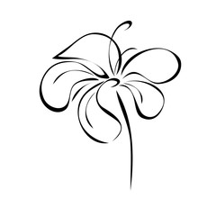 blooming flower 26. one stylized blooming flower on a short stalk without leaves in black lines on a white background