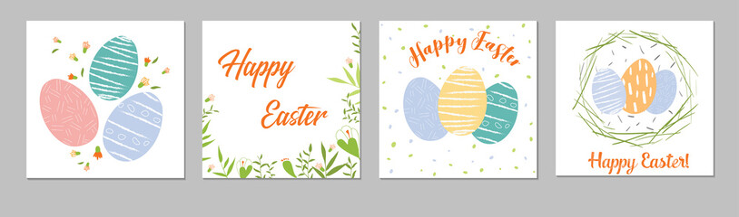 Tender Happy Easter templates square with eggs, flowers and typographic design easter sale, spring seamless pattern. Good for spring and Easter greeting cards and invitations, and social media post