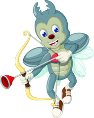 Flying Grey Beetle With Bow and Arrow Cartoon