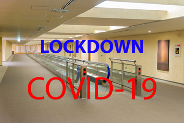 COVID-19 coronavirus outbreak walkway in Narita airport terminal office building to prevent COVID-19 spreading Japan lockdown