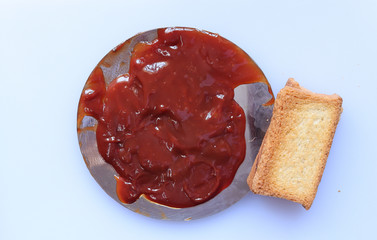 red ketchup splashes isolated on white background