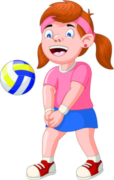 Beautiful Girl Playing Volleyball Cartoon