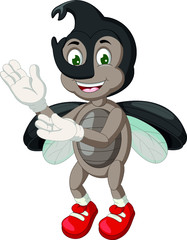 Funny Brown Rhinoceros Beetle Wear White Gloves and Red Shoes Cartoon